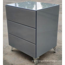 Grey Glass stainless steel leg 3 Drawer Bedside